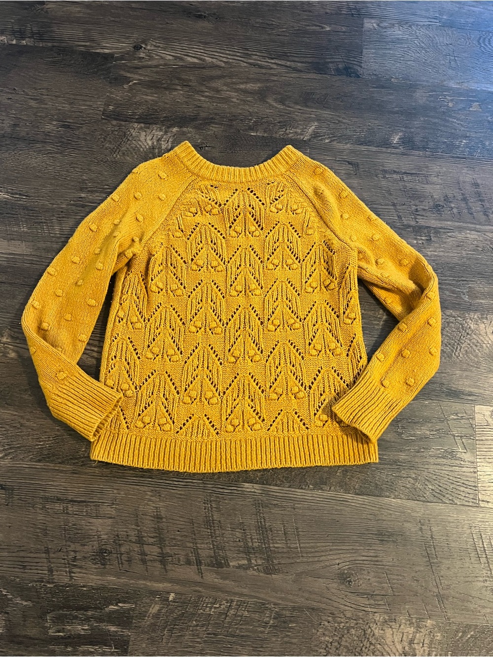 Mustard Yellow Knit Sweater Women's Lightweight Pointelle Pullover Sonoma small